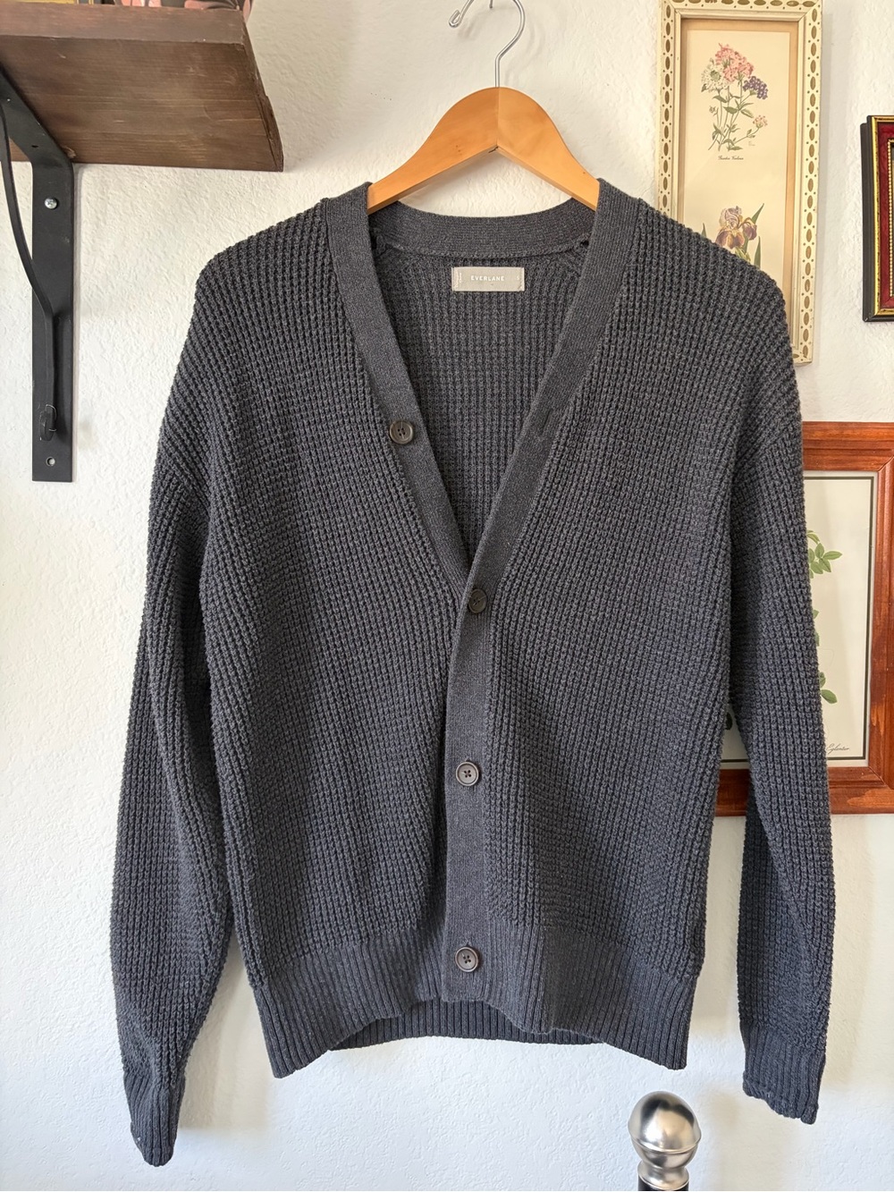 Everlane Men's Charcoal Waffle-Knit Button Cardigan - NWOT